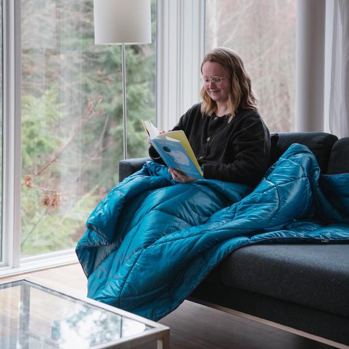 Actual product image Rumpl Travel Blanket Nanoloft Puffy Harbor Blue