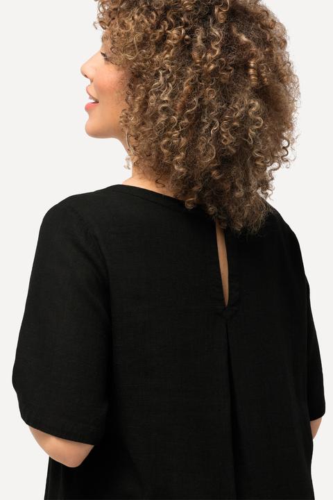 Actual product image Ulla Popken Draped Linen Blend Short Sleeve Blouse (50, 52)