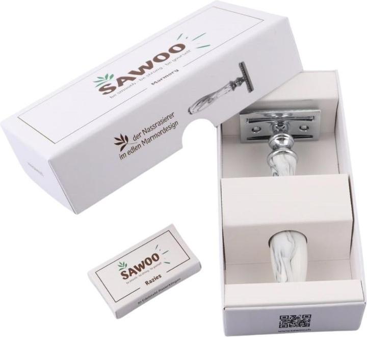 Immagine prodotto Sawoo Rasoio Marmory in ottone di alta qualità con 10 lame incluse