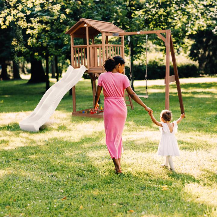 Actual product image Axi Beach Tower Play Tower with Single Swing Brown - White Slide