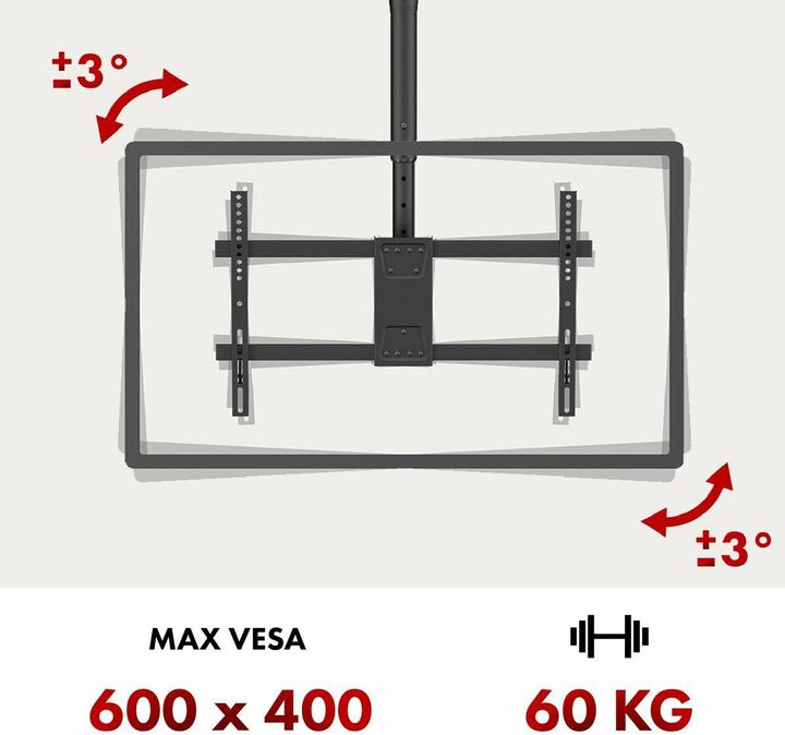Produktbild Maclean Deckenhalterung für TV max. Belastung 60kg 43-86 max VESA 600x400 MC-112 B (Decke, 60 kg, 43" - 86")