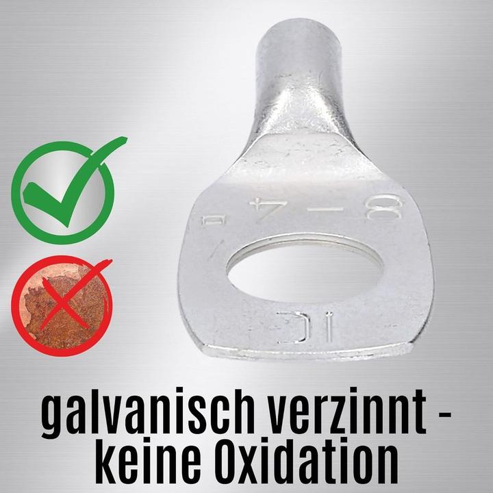 Produktbild Kalitec 10 Stück HR4-8 Handelsübliche Rohrkabelschuhe 4mm² M8 I ohne Sichtloch I Made in Germany