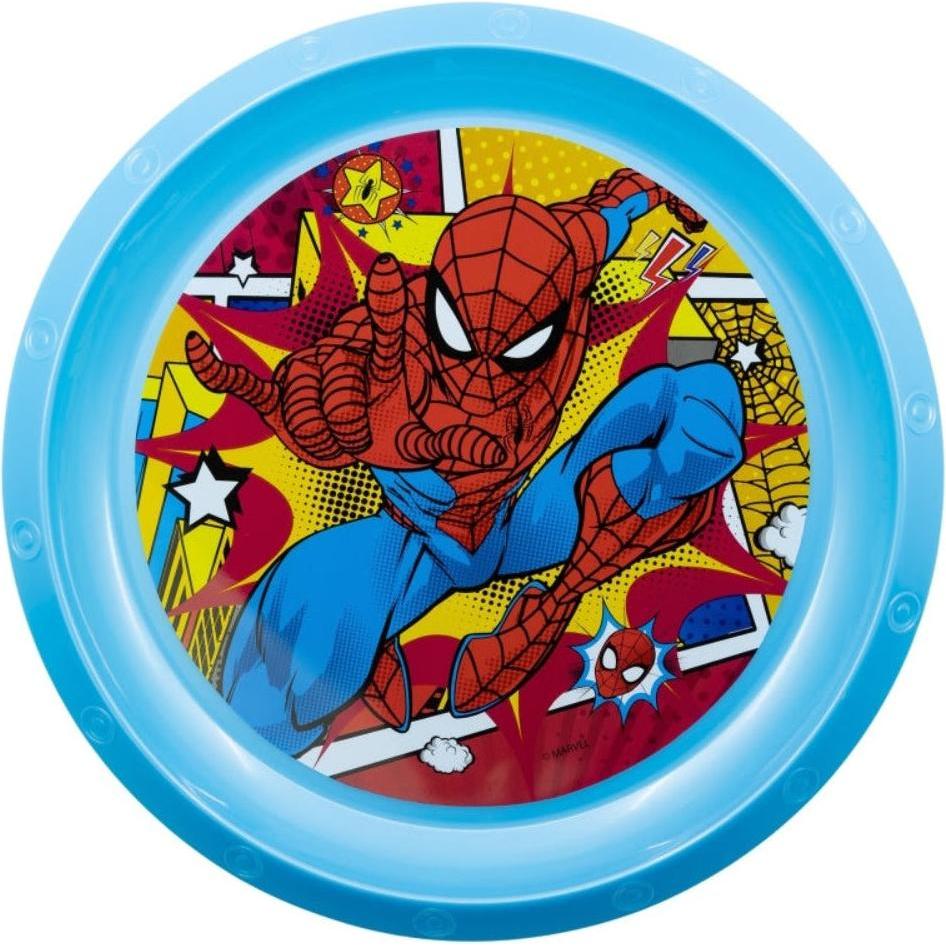 Tinisu, Kindergeschirr + Kinderbesteck, Spiderman Plastik-Teller Kunststoffset fÃ¼r Kinder - Mikrowelle geeignet