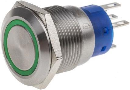 Produktbild RS PRO 19mm,stainless,SPST,latch,Grn,24V
