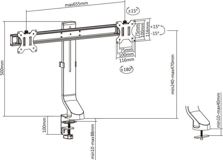 Actual product image Monitor Desk Mount with Crossbar, 2 screens up to 27ö, with thumb screw (Table, 27")