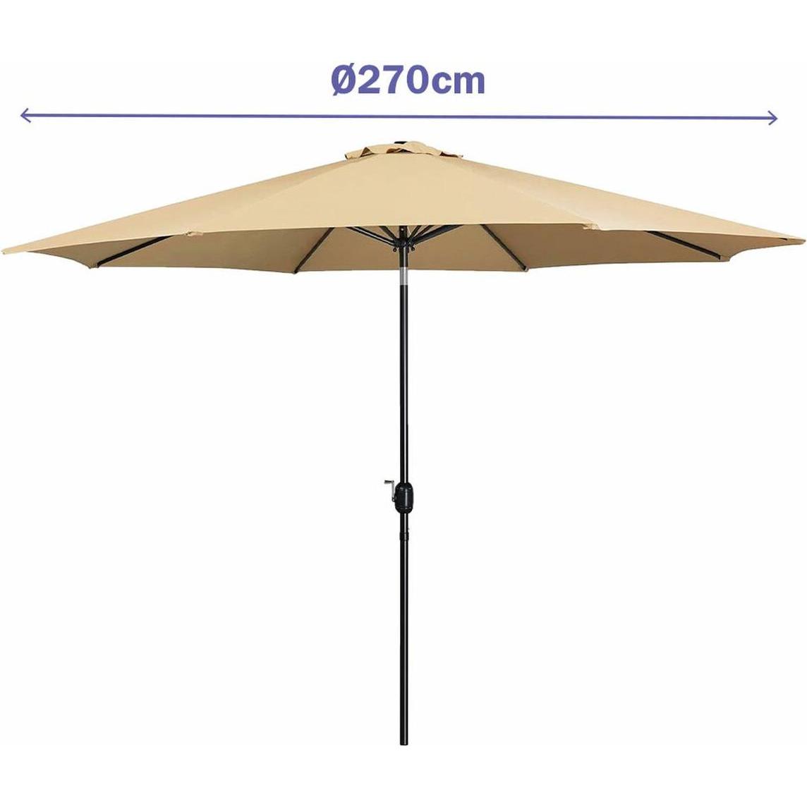 Marbueno, Ombrellone, Parasol Acero 8 Varillas 270 cm PoliÃster MarrÃ³n JardÃ­n Piscina 10482