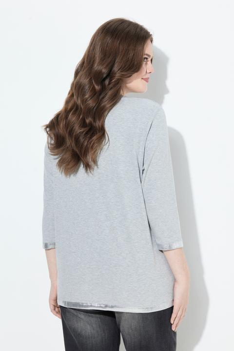 Actual product image Ulla Popken Silver Trim 3/4 Sleeve Tee (58)