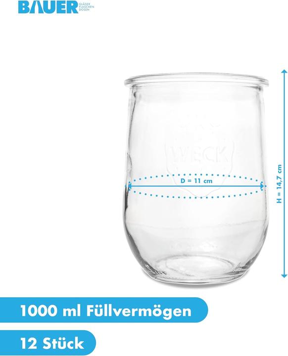 Produktbild Flaschenbauer.de 12er Set 1L, Einmachgläser (12 Stk., 1 l)