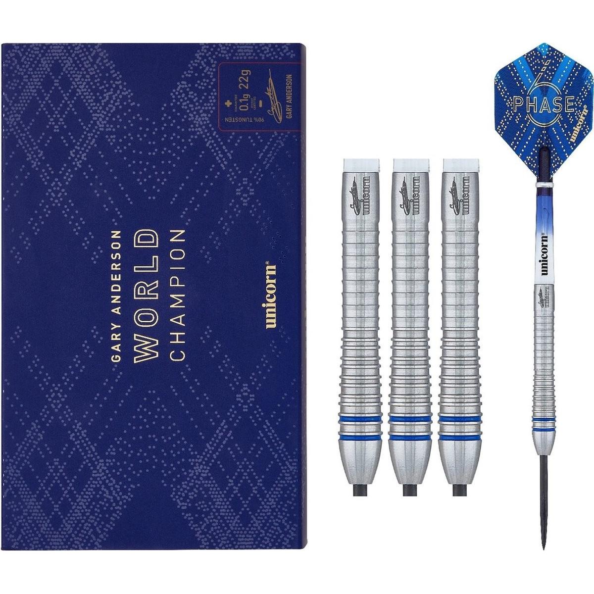Unicorn Phase 6 Campione del Mondo Gary Anderson Steel Dart Presentazione Box 1 Set (21 g)