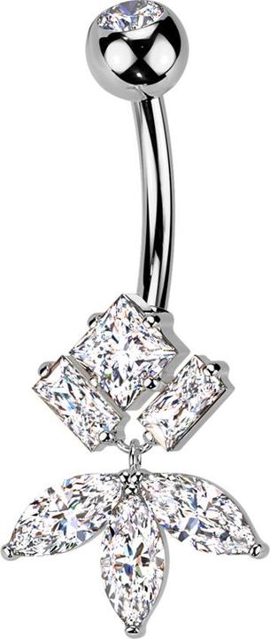 Actual product image Star Piercing Banane silber mit Kugel Kristall silber und drei eckige Kristalle Anhänger Blatt Kristalle silber (Brass, Titanium)