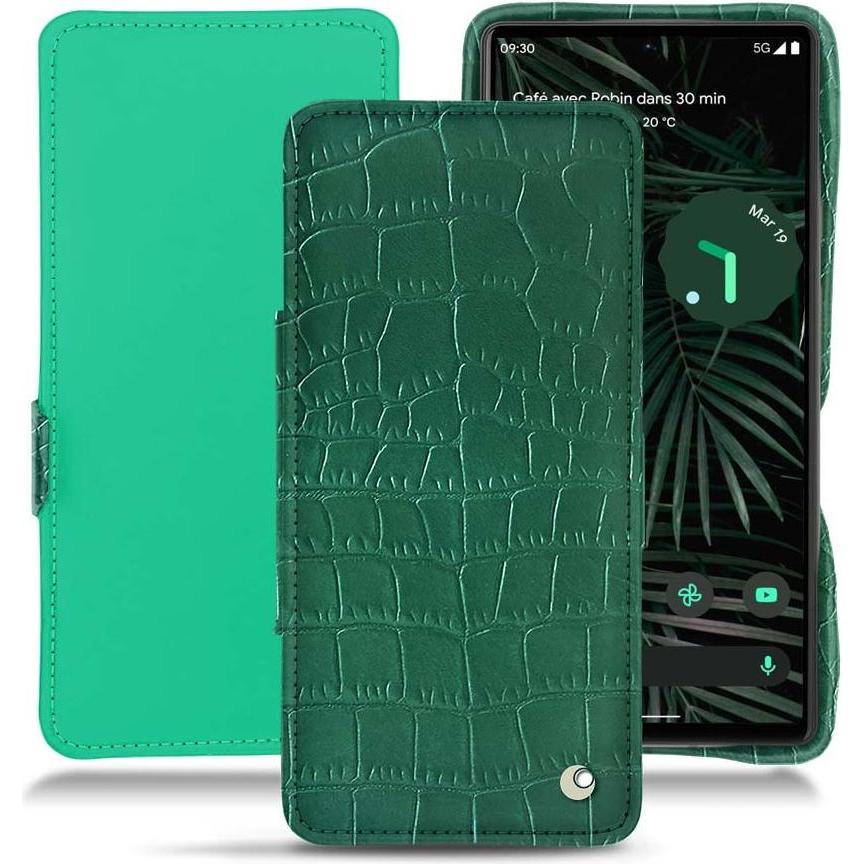 Noreve Lederschutzhülle horizontal (Google Pixel 6 Pro, Google Pixel 5), Smartphone Hülle, Grün