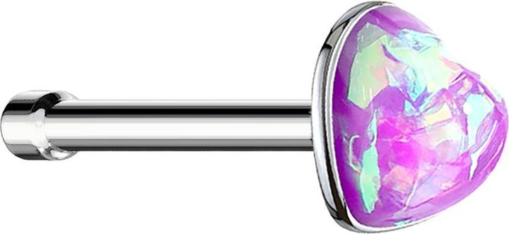 Image du produit Star Piercing Nasenstecker gerade silber mit Opal Herz violett (sans laiton, Acier chirurgical 316L)