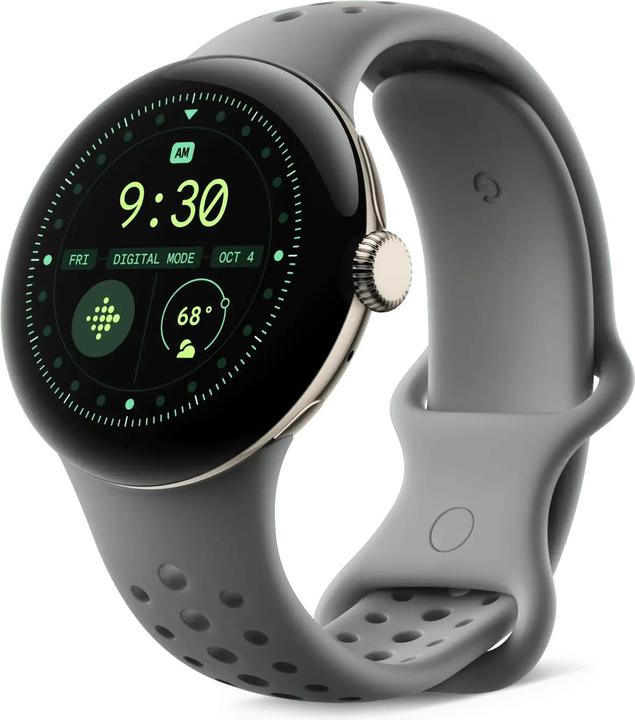 Image du produit Google Pixel Watch 3 (45mm), bande Active Sport (Silicone, Acier inoxydable)