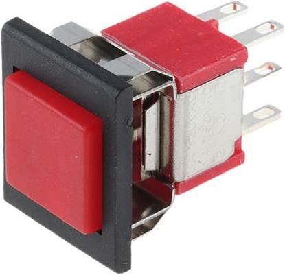 Actual product image RS PRO PB switch,black frame,red btn,solder tm