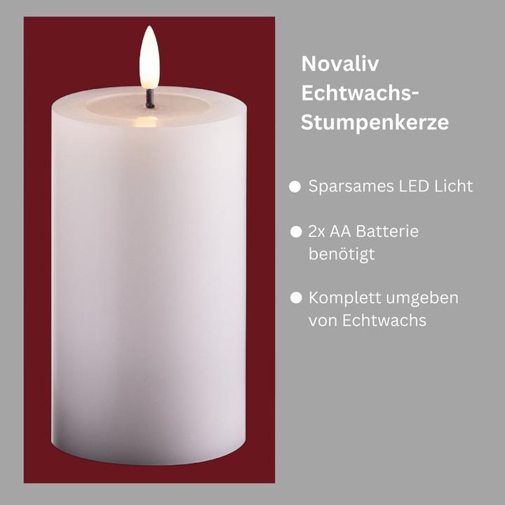 Produktbild Novaliv 2er Set Led Kerzen flackernde Flamme mit Echtwachspiegel weiss 7,5cm ø 1x 12,5 cm, 1x10 cm Höhe, LED (2 x)