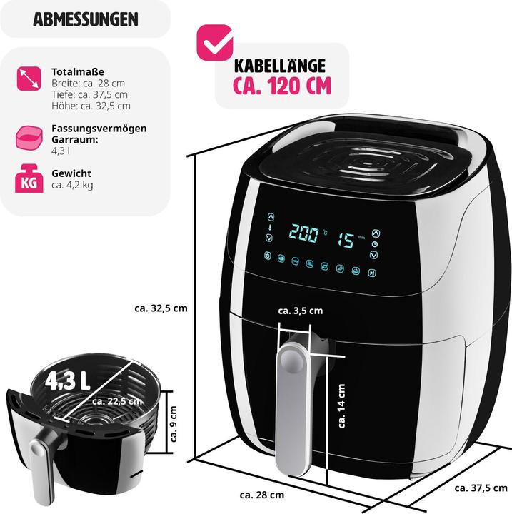 Actual product image tectake Air fryer Yaiza - 4.3 l capacity - Recipes booklet included