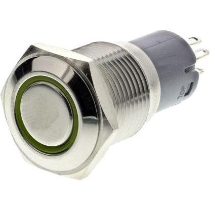 Rs Pro Switch Pushbutton Stainless Yellow ring, Taster + Schalter, Gelb