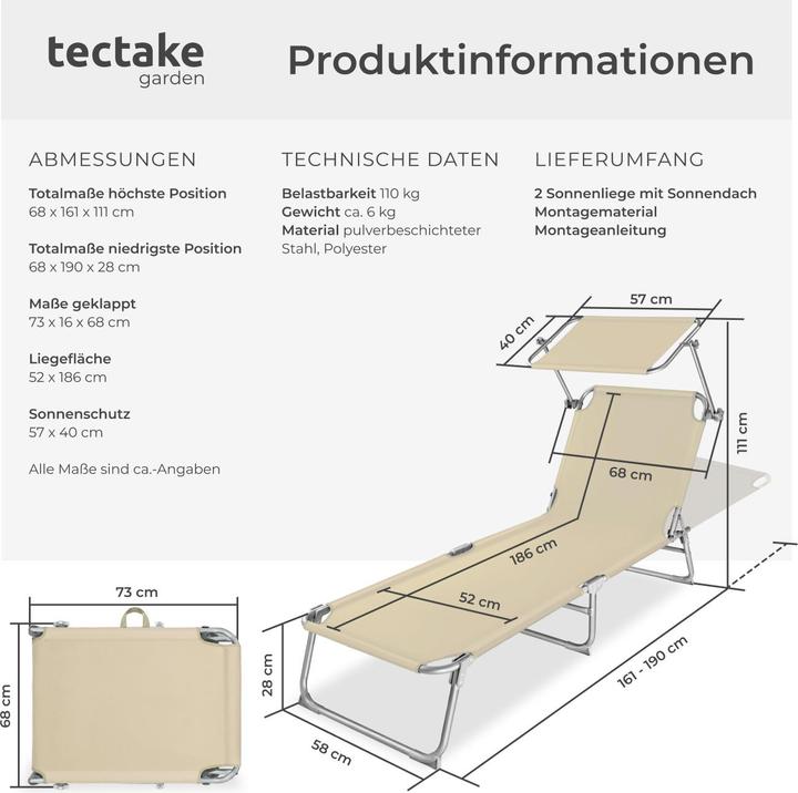 Immagine prodotto tectake Lettino da giardino (190 cm)