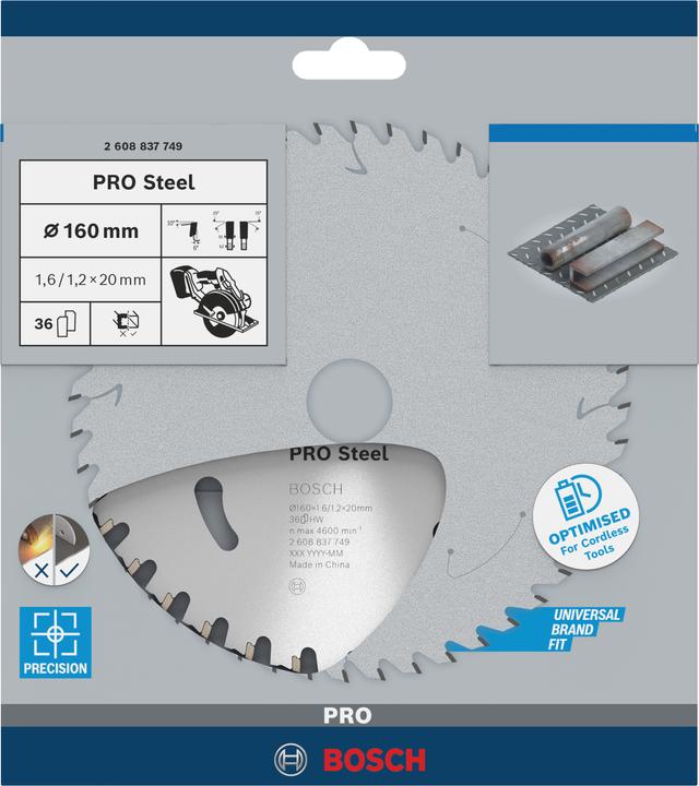 Produktbild Bosch Professional Zubehör PRO Steel cordless Kreissägeblatt, 160 x 1,6 x 20 mm