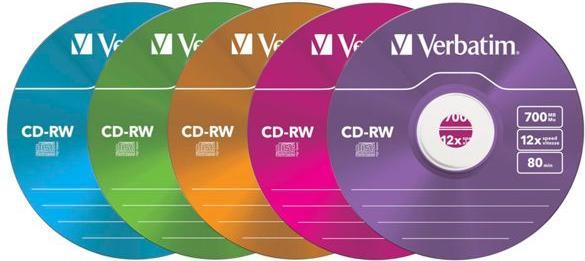 Image du produit Verbatim CD-RW, 12x, 700MB, paquet de 5, couleur (5 x)