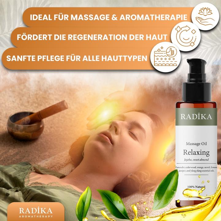 Productafbeelding Radika Massageöl, Entspannendes Massage-Öl, 100% Rein, BIO, natürlich, 100 ml (100 ml)