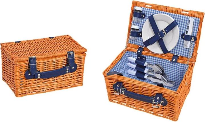 G. Wurm Picnic basket for 2 persons Brown, blue Set of 12, (W/H/D) 30x16x19cm