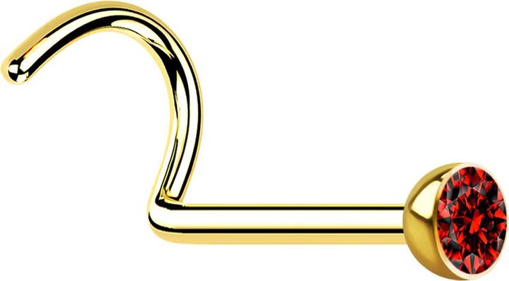 Actual product image Star Piercing Nose stud curved gold plated with crystal red (without brass, Surgical steel 316L)