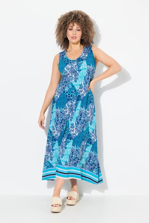 Produktbild Ulla Popken Maxikleid, Patchdruck, A-Linie, V-Ausschnitt, ärmellos (42, 44)