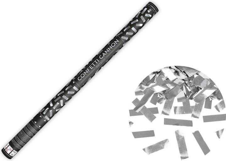 Partydeco Confetti Cannon - 80cm - Metallic Tinsel - Silver (1 pcs.)