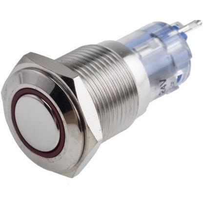 Rs Pro Switch Pushbutton Stainless red ring, Taster + Schalter, Silber