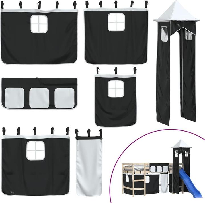 Actual product image vidaXL Curtains for loft bed with tower white and black