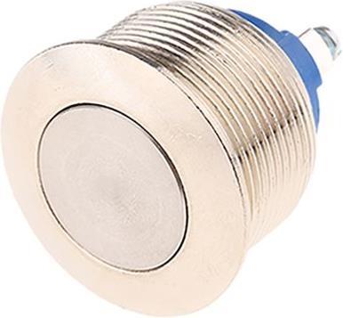 Actual product image APEM PB switch,22mm,Flat StSt Button,screw tm