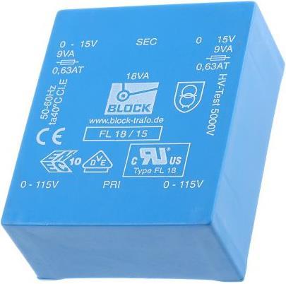 Produktbild Block Transformator FL PCB 18VA 2x15V