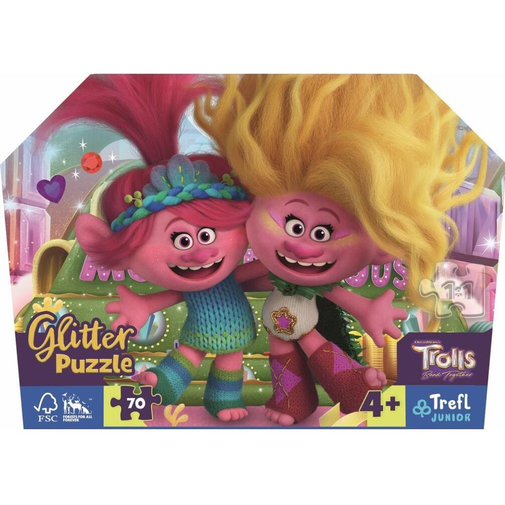Thumbnail - Trefl Funkelndes Glitzerpuzzle im Trolls 3 Koffer, 70 Teile (70 Teile)