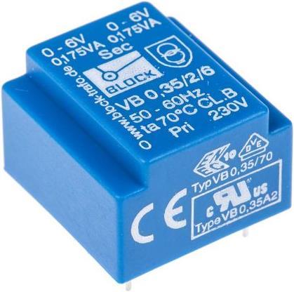 Produktbild Block Transformator PCB 0.35VA 2x6V