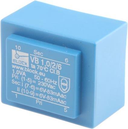Block Transformateur PCB 1VA 2x6V