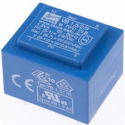 Block Transformator PCB 1.5VA 2x9V, Transformator