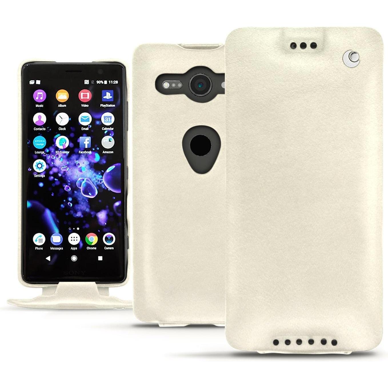 Noreve Lederschutzhülle vertikal (Sony Xperia XZ2 Compact), Smartphone Hülle, Weiss
