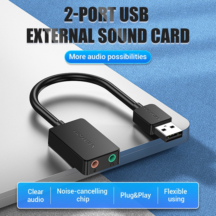 Actual product image Vention External sound card USB 2.0 CDYB0 2-port 0.15m (USB)