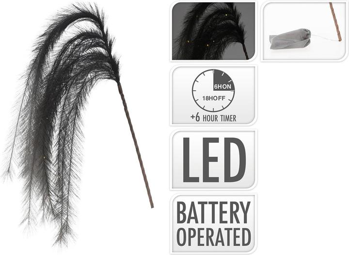 Actual product image Casativo Illuminated decoration 6 feathers, feather decoration with LEDs and timer function, black, 130 cm