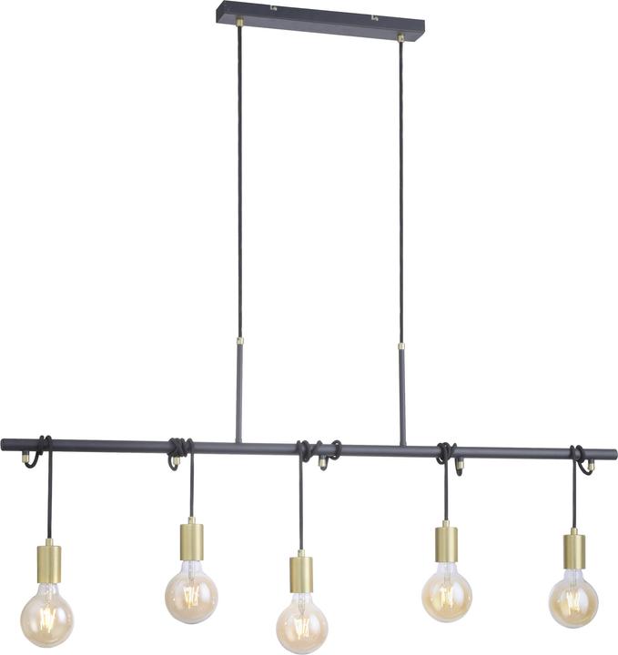 Just Light Pendellampe TAMARA 5-flammig Leuchte in schwarz matt mit goldenen Fassungen (E27)