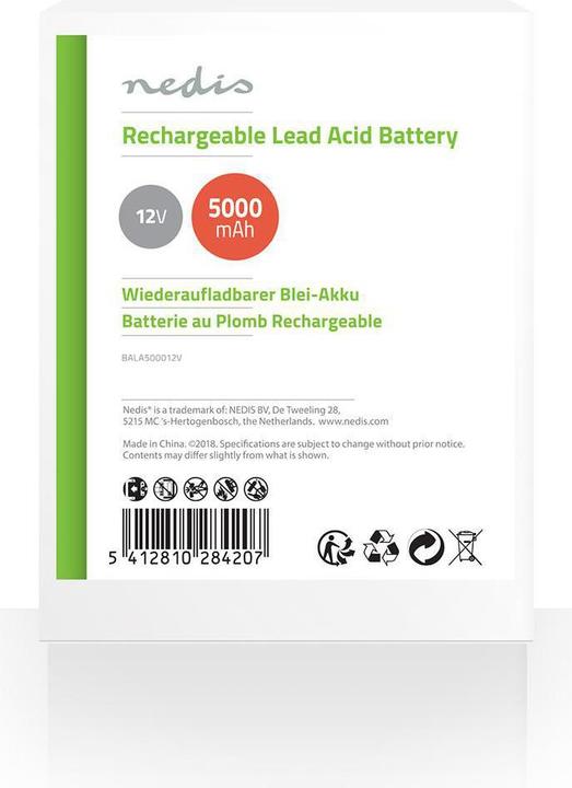 Immagine prodotto Nedis Batteria al piombo ricaricabile | Piombo-Acido | Ricaricabile | 12 V | 5000 mAh (1 pz., 5000 mAh, Caricabatterie senza batteria)