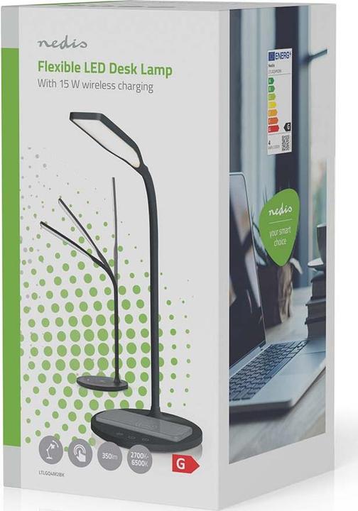 Actual product image Nedis LED lamp with wireless charger - dimmer switch - LED/Qi - 15 W - with dimmer - cold white/natural (350 lm)