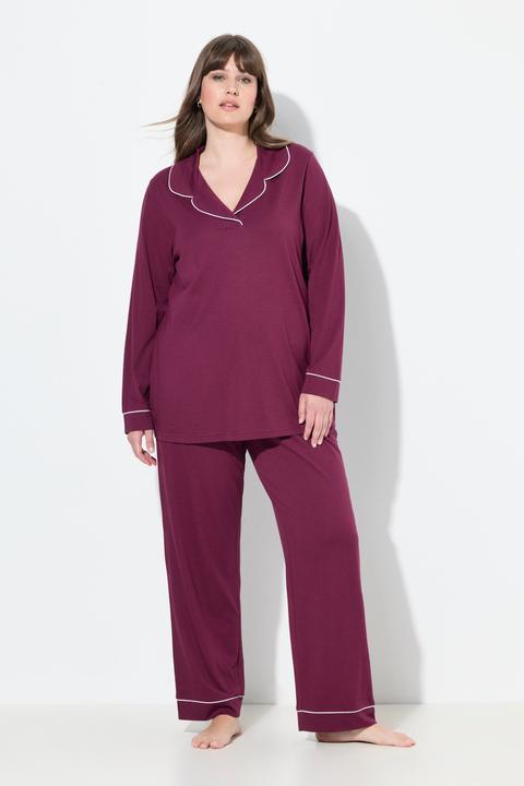 Produktbild Ulla Popken Pyjama, Zweiteiler, Zierpaspeln, V-Ausschnitt, Langarm (62)