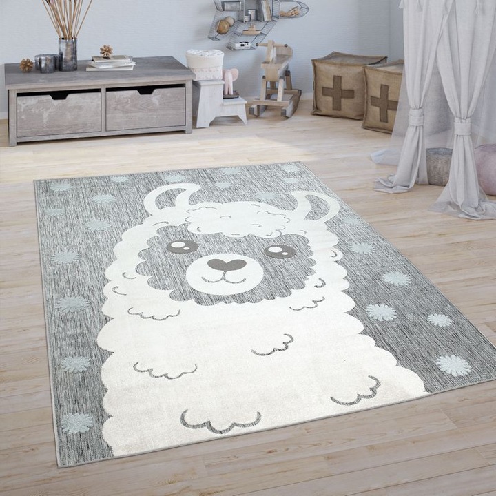 Produktbild Paco Home Kinder Teppich Kinderzimmer Spielteppich Lama Motiv Grau (140 x 200 cm)