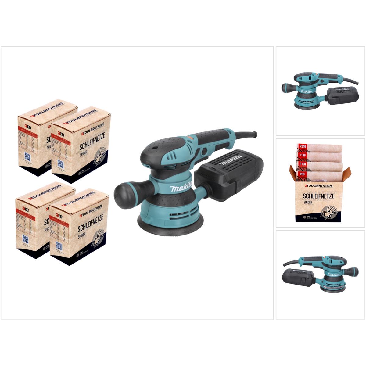 Makita, Schleifmaschine + Poliermaschine, BO 5041 Exzenterschleifer / Schleifmaschine 300 W 125 mm + 4x Toolbrothers SPI...