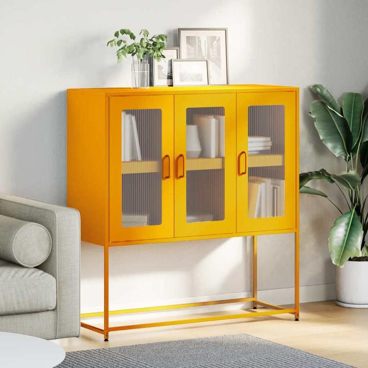 Actual product image vidaXL Sideboard mustard yellow 100.5x39x107 cm Cold-rolled steel chest of drawers Cabinet (100.5 x 39 x 107 cm)