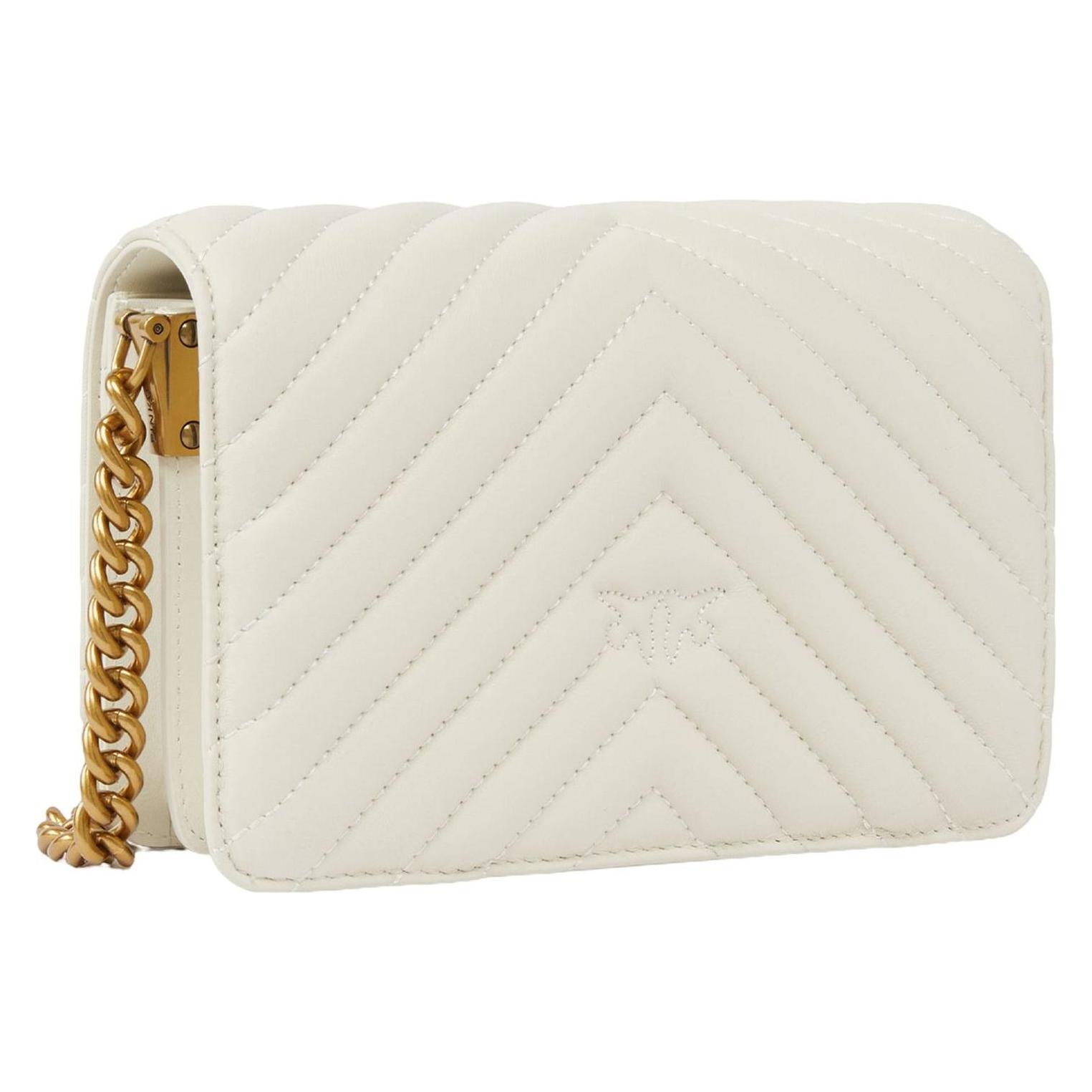 Pinko, Damen, Handtasche, Love Click Mini Sheep Nappa Chevron, Weiss