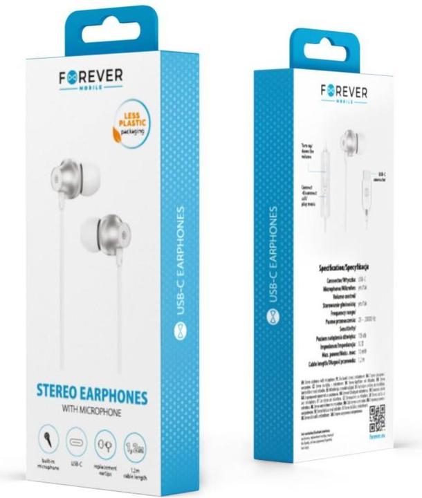 Immagine prodotto Forever wired earphones EP-02 USB-C white (Cablato)