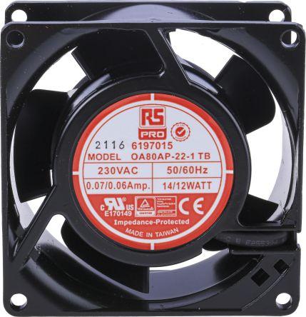 Produktbild RS PRO Lüfter 80x80x38mm 230VAC 12W 52,7m³/h (80 mm)